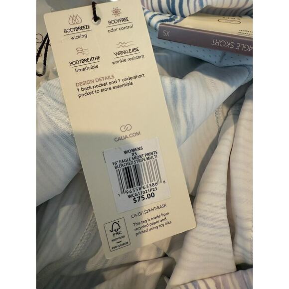 NWT Calia Women's Bleached Stripe Multi Prints 16" Eagle Golf Skort Size XS - Picture 5 of 6